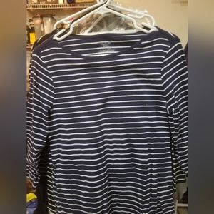 Navy and white striped 3/4 sleeve tshirt. L, Faded Glory.